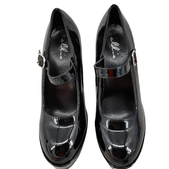 ELLIE 557-Eden Black Patent Leather Platform Mary Janes Size 9 Good Pre-Owned - Picture 6 of 8